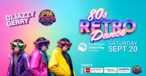 80s retro dance party image with cool monkeys