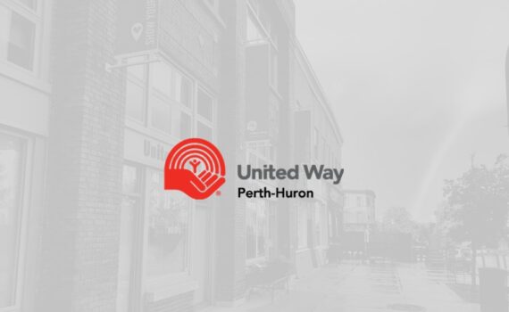 united way perth-huron logo with picture of united centre in stratford