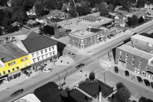 A downtown strip in a rural town.