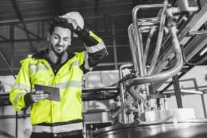 A tired factory worker.