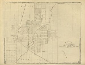 A sepia map of Listowel from 1879.