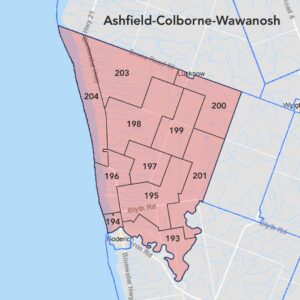 A map of the Huron shoreline with parts of ACW highlighted.